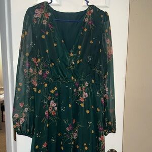 Cupshe Dark Green Floral Long Sleeve Dress